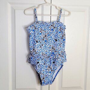 Circo One Piece Swimsuit Paisley And Floral Design Ruffle Top Blue White 5T